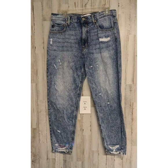 KanCan Distressed Mom Jeans Women's 29 Hi-Rise Stonewashed Raw Hem - Picture 1 of 15